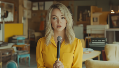 Reporter in Yellow Outfit