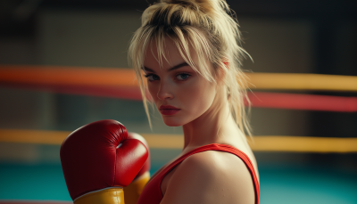 Blonde Woman in Boxing Ring