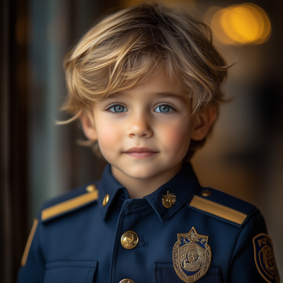 Joyful Boy in Police Uniform