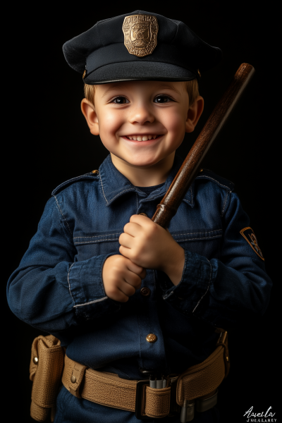 Smiling Boy in Policeman Cap