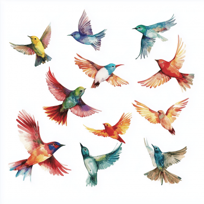 Watercolor Flying Birds