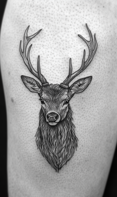 Proud Red Deer Buck Tattoo Design