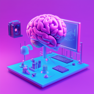 Colorful AI Brain and Computer Render