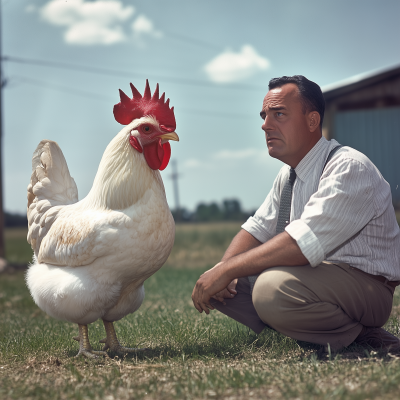 Disappointed Reporter with Chicken