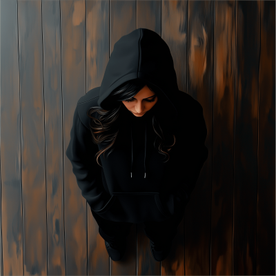 Woman in Black Hoodie from Above