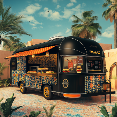 Black Airstream Food Trailer at Moroccan Beach