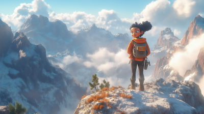 Little Girl on Mountain Peak