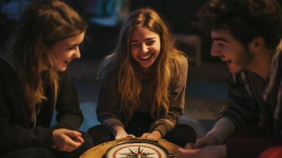 Students Laughing Around a Compass