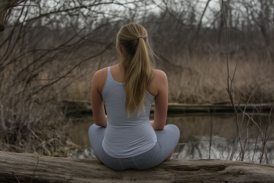 Woman Sitting on Log