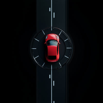 Red Car on a Clock Road