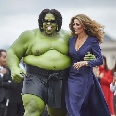 Green Sumo Wrestler and Royalty