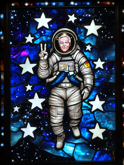 Astronaut Peace Sign Stained Glass