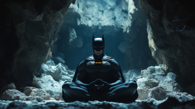 Batman Meditating in the Bat Cave