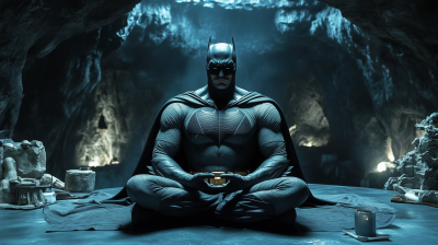 Batman Meditating in the Bat Cave