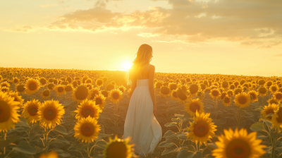 Sunset in a Sunflower Field