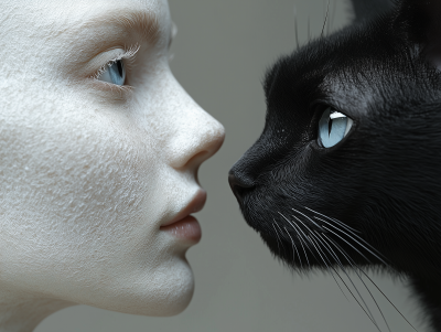 Albino Woman with Cat
