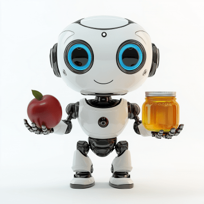 Cute Robot with Apple and Honey