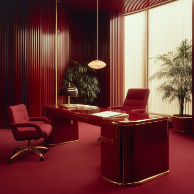 1980s Burgundy Office Space