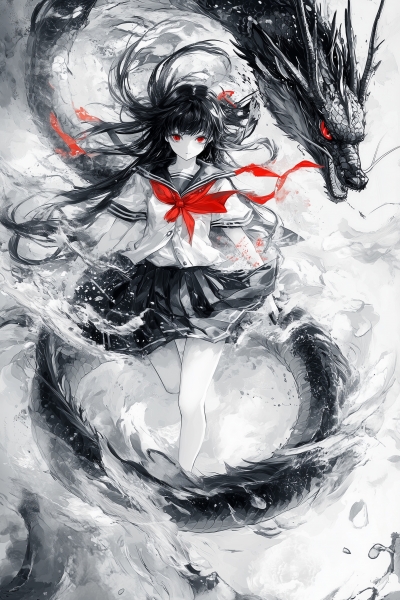 Anime Girl Riding Dragon