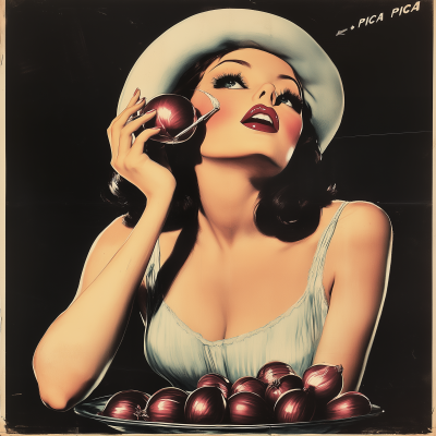 Vintage Poster with Woman and Onions