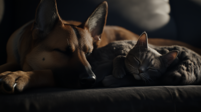 Dog and Cat Sleeping Together