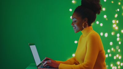 Stylish Black Woman with Laptop