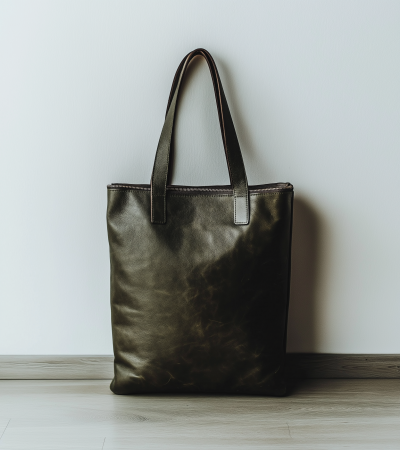 Olive Leather Tote Bag