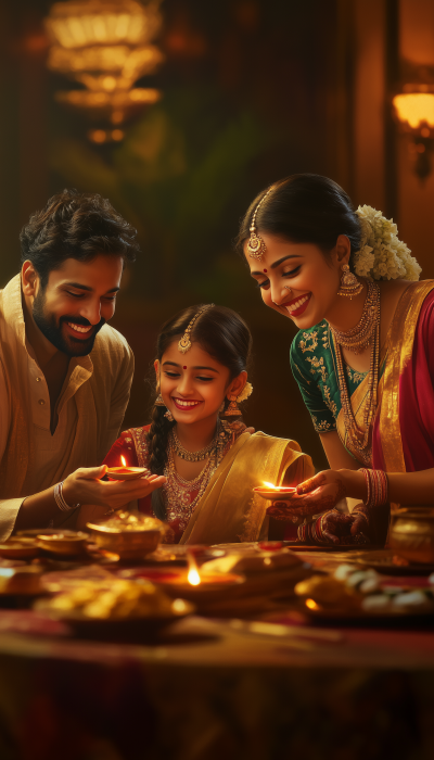 Happy Indian Family Celebrating Diwali