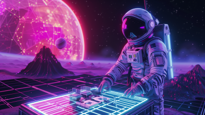 Astronaut in Neon Cyber Landscape