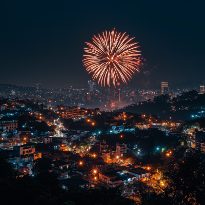 Diwali Night Skyline with Fireworks