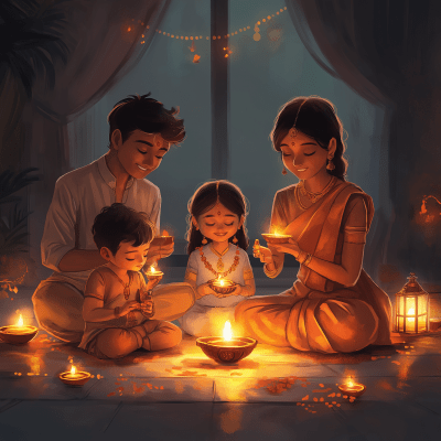 Family Celebrating Diwali Pooja