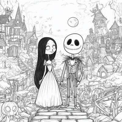 Jack and Sally Coloring Page