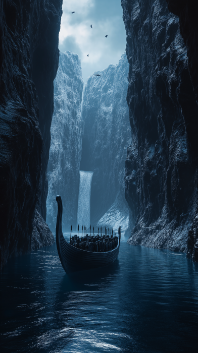 Viking Longboat in Icy Waters