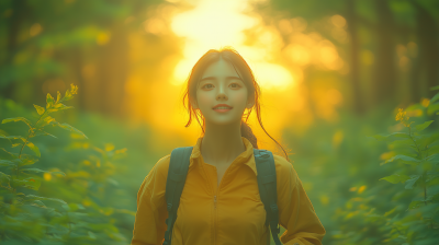 Girl Running Through the Forest