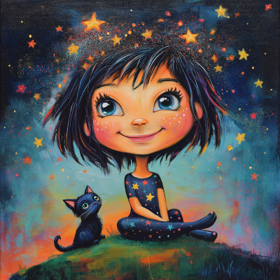 Smiling Girl with Kitty