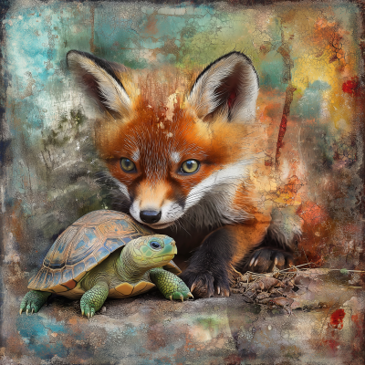 Surreal Baby Fox and Turtle