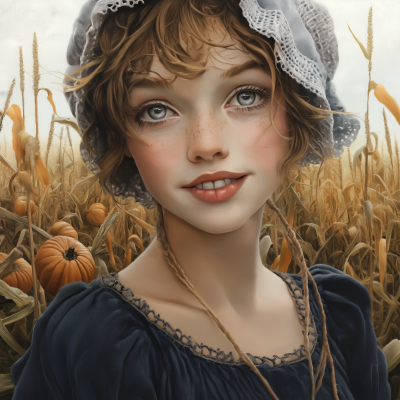 Whimsical Young Woman in Farm Field