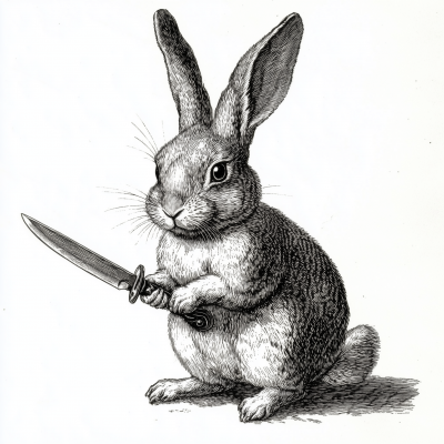 Ancient Engraving of Rabbit with Knife