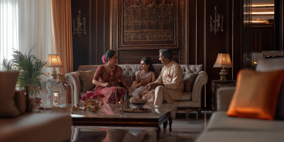 Indian Family in Luxurious Living Room