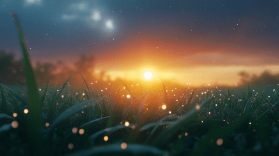 Dew on Grass at Sunrise