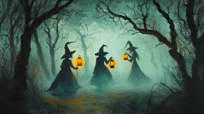 Halloween Witches in the Forest