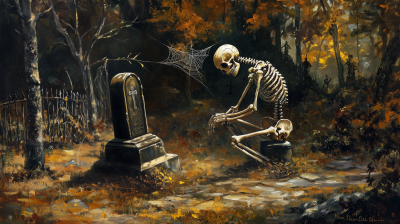 Kneeling Skeleton in Graveyard