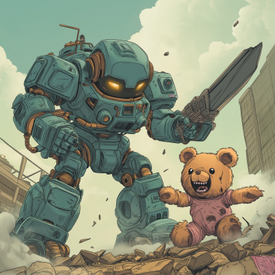Mech Warrior vs Zombie Teddy Bear