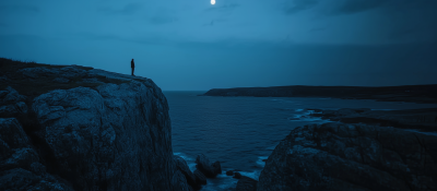 Cliffside View of the Ocean at Night