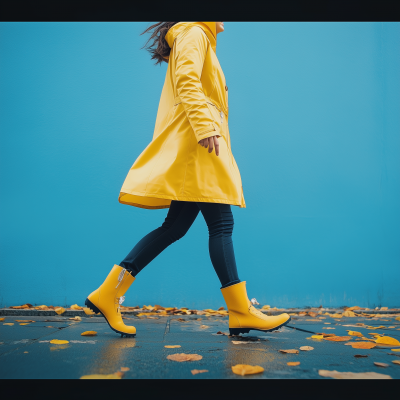 Woman Walking in Raincoat