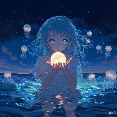 Anime Girl in the Ocean