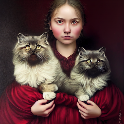 Surreal Portrait of a Girl and Cats