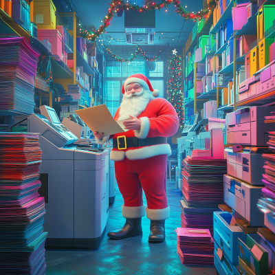 Modern Santa in Copy Shop