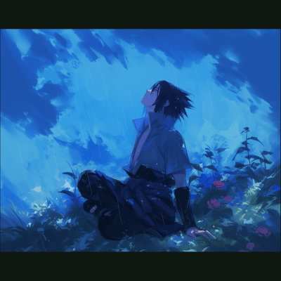 Sasuke Meditating in Rain