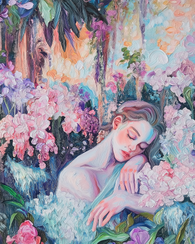 Dreamy Woman Under Flowers